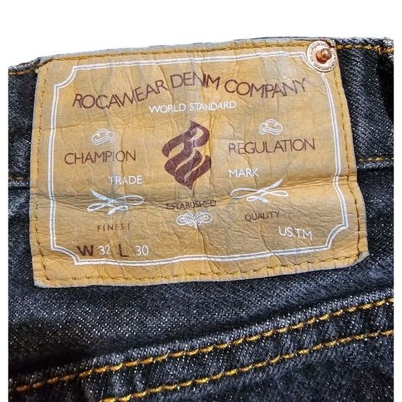 Rocawear Mens Jeans Size 32 X 30 Black Acid Dark Wash 100% Cotton Button Fly - Picture 5 of 5